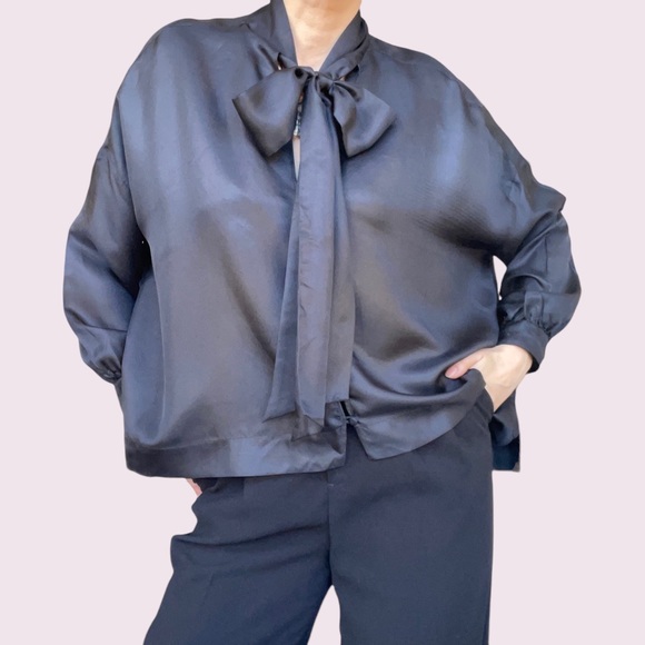 Zara silk boxy bow blouse size M - Picture 2 of 9